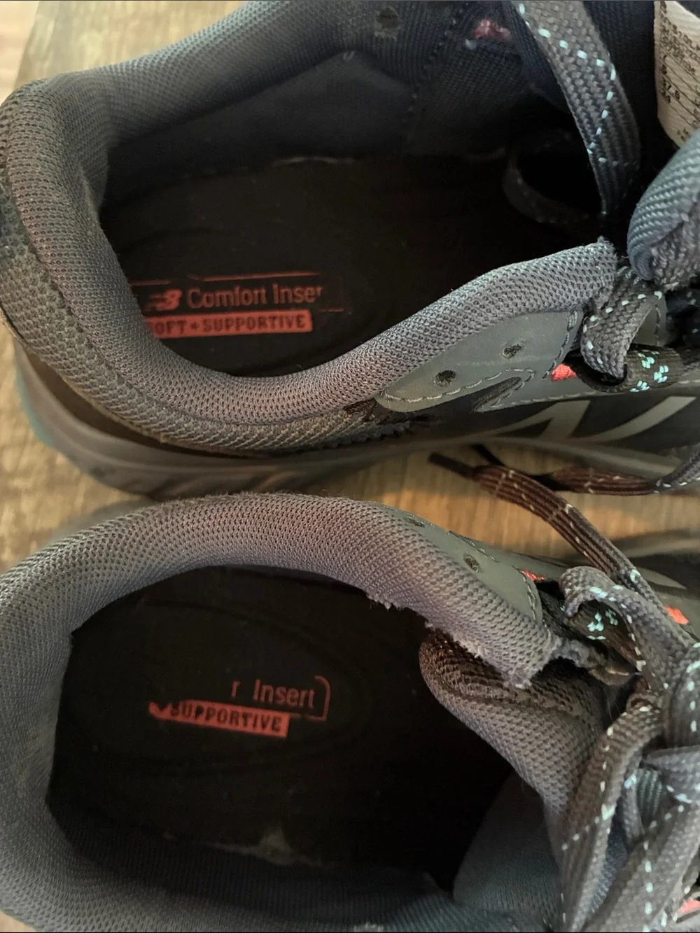 Like New: New Balance Acteva Trail Navy Blue Sneakers with Coral & Blue Accents